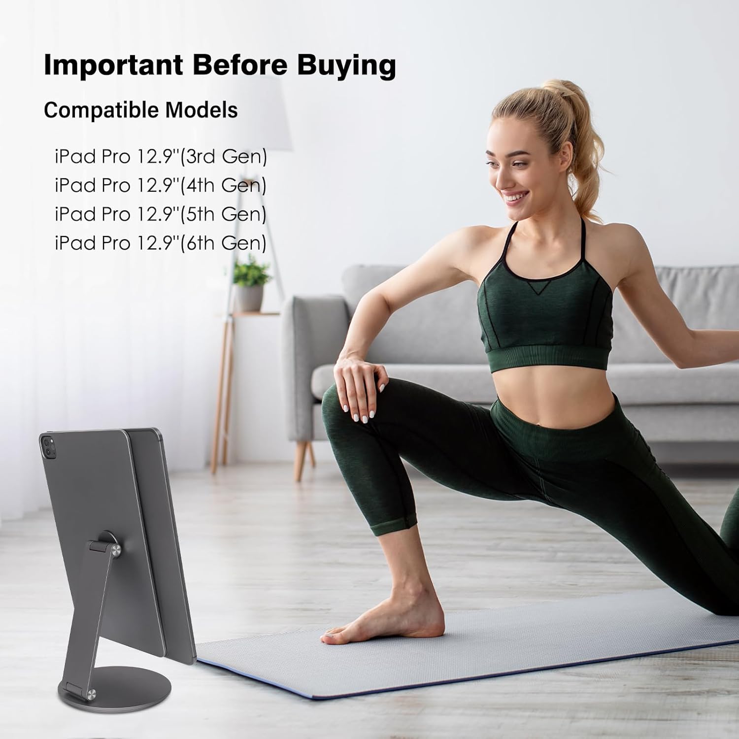 Upgraded Magnetic Tablet Stand for iPad Pro 12.9 Inch 360° Adjustable Rotating Desktop Holder Stand for Apple iPad Pro 12.9 Inch 3rd/4th/5th/6th, Foldable, Premium Aluminium, Space Gray