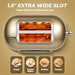2 Slice Toaster Retro Stainless Steel Smart with Bagel, Cancel, and Defrost Functions, Smart Touch Screen for Easier Operation, 6 Bread Shade Settings, Extra Wide Slots and Removable Crumb Tray, Gold