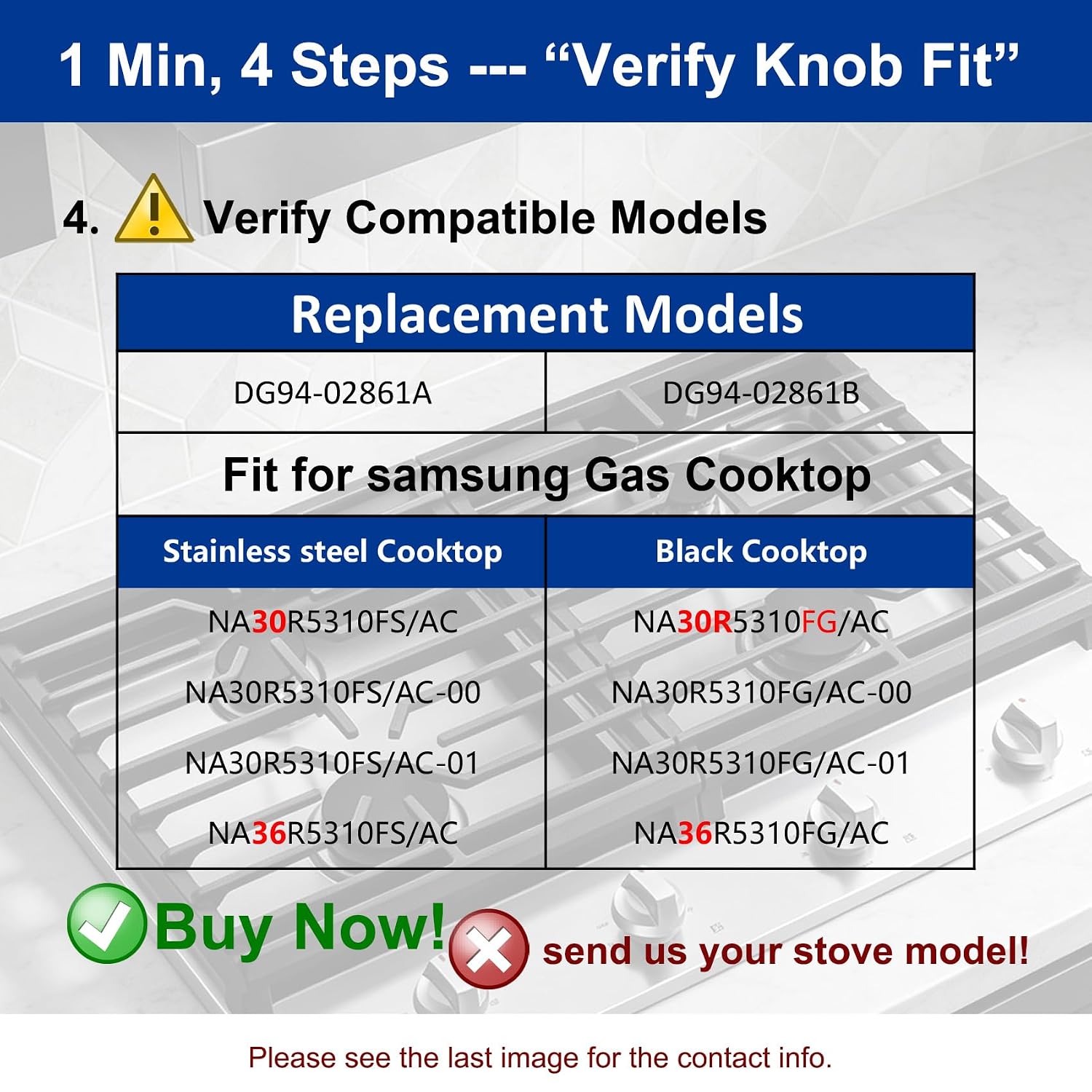 Sieri NA30R5310FS NA36R5310FS Knobs for Samsung Gas Cooktop Knobs