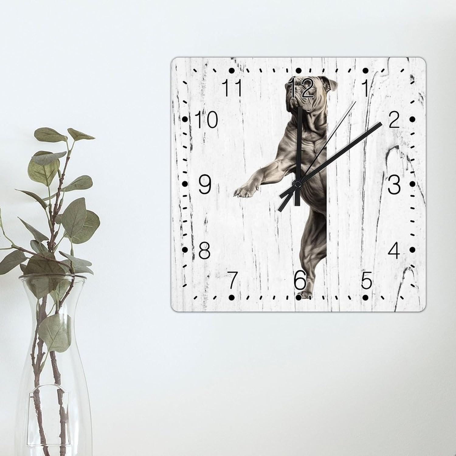 Mastiff Wall Clock Mastiff Dog Peeking ASquare Corner Wooden Clock Dog Mom Gift Square Home Decorative Clocks Non-Ticking Silent Wall Clock for Home Living Room 15x15in