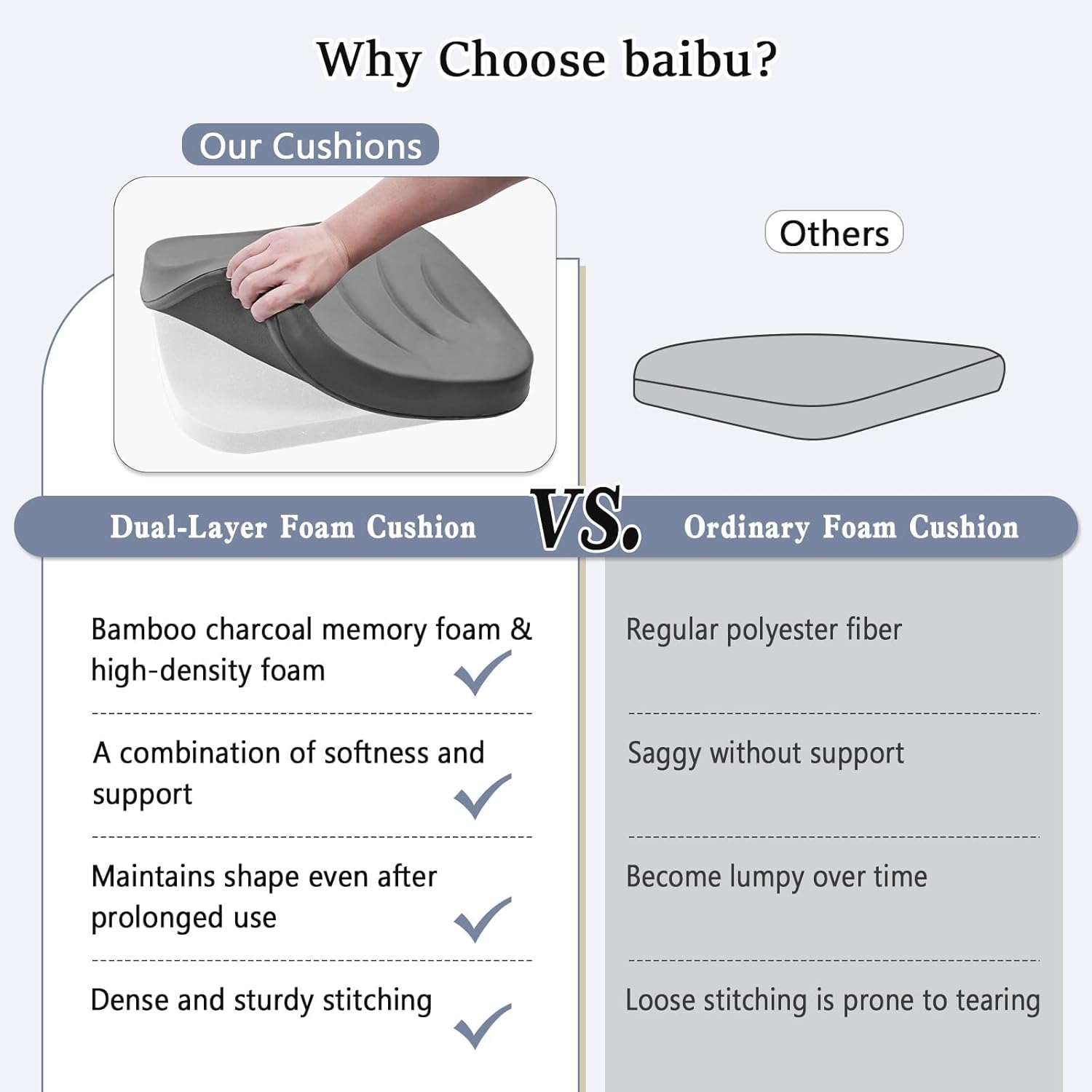 baibu Kitchen Chair Cushions Set of 6, Dual-Layer Patented Design Memory Foam Dining Chair Pads with Ties and Washable Cover, 6 Pack, 17" x 16" x 2", Beige