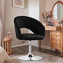 Swivel Dressing Table Chair Height Adjustable Makeup Stool with Backrest and Base - Living Room Relax Dining Chair Black