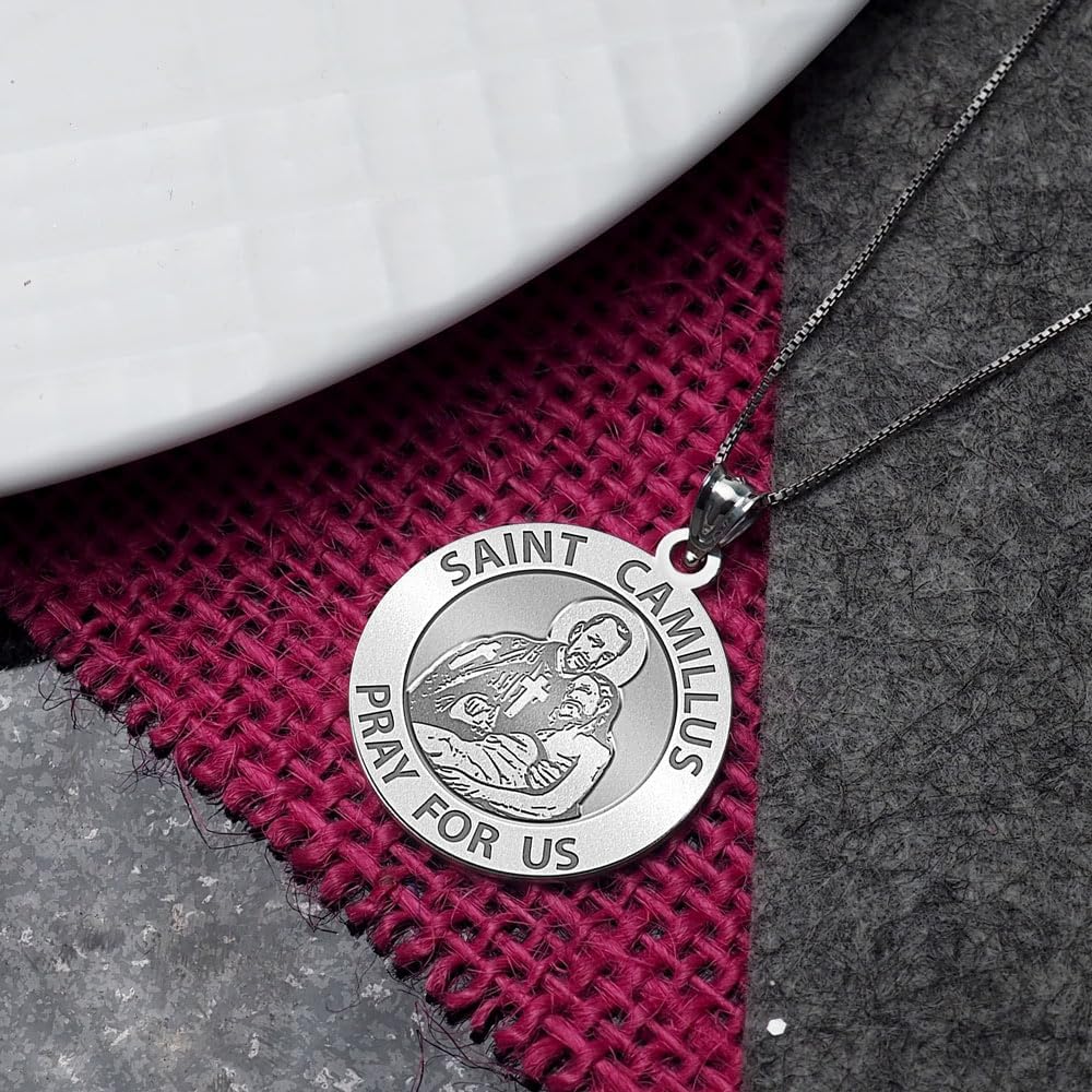 PicturesOnGold.com Saint Camillus Round Religious Medal - 2/3 Inch Size of Dime, Sterling Silver