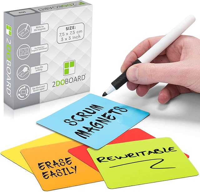 2DOBOARD 25 Magnetic Notes - Magnetic Sticky Notes 3 x 3 in  Fun Dry Erase Whiteboard Magnets for Fridge, Office, Classroom - Easy to Clean & Reuse Stick Notes (5 Colours Mix)