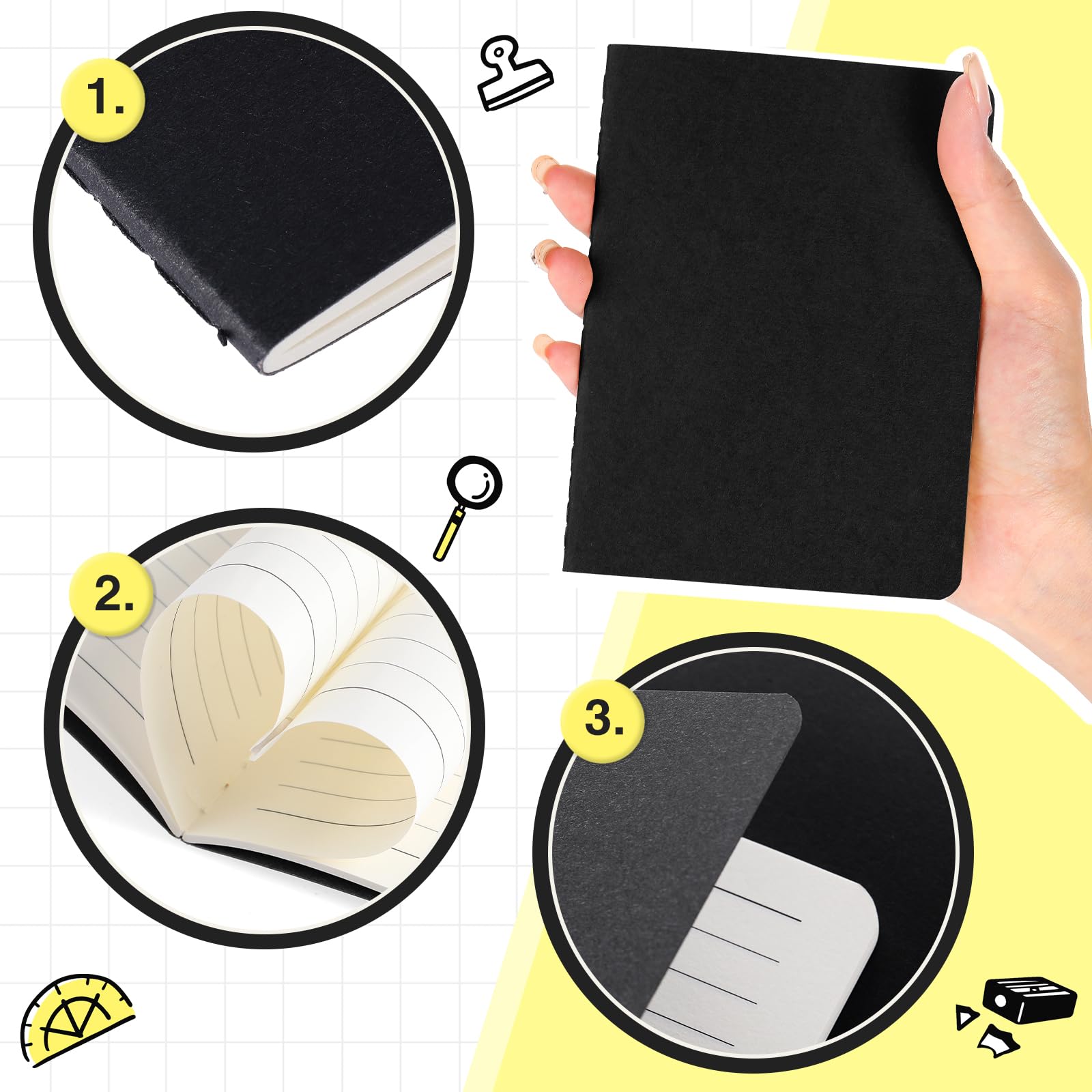 Colarr 120 Pcs Christmas Gift Bulk Mini Kraft Notebook with 60 Lined Pages 5.5 x 4.1 inch Lined Pages Student Journals Composition Notebooks Notepads for Kids Classroom Teacher (Black)