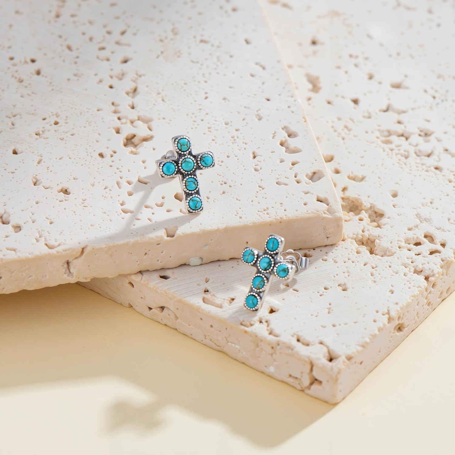 Turquoise Cross Earring 925 Sterling Silver Natural Turquoise Cross Stud Earrings Western Jewelry Gifts for Women