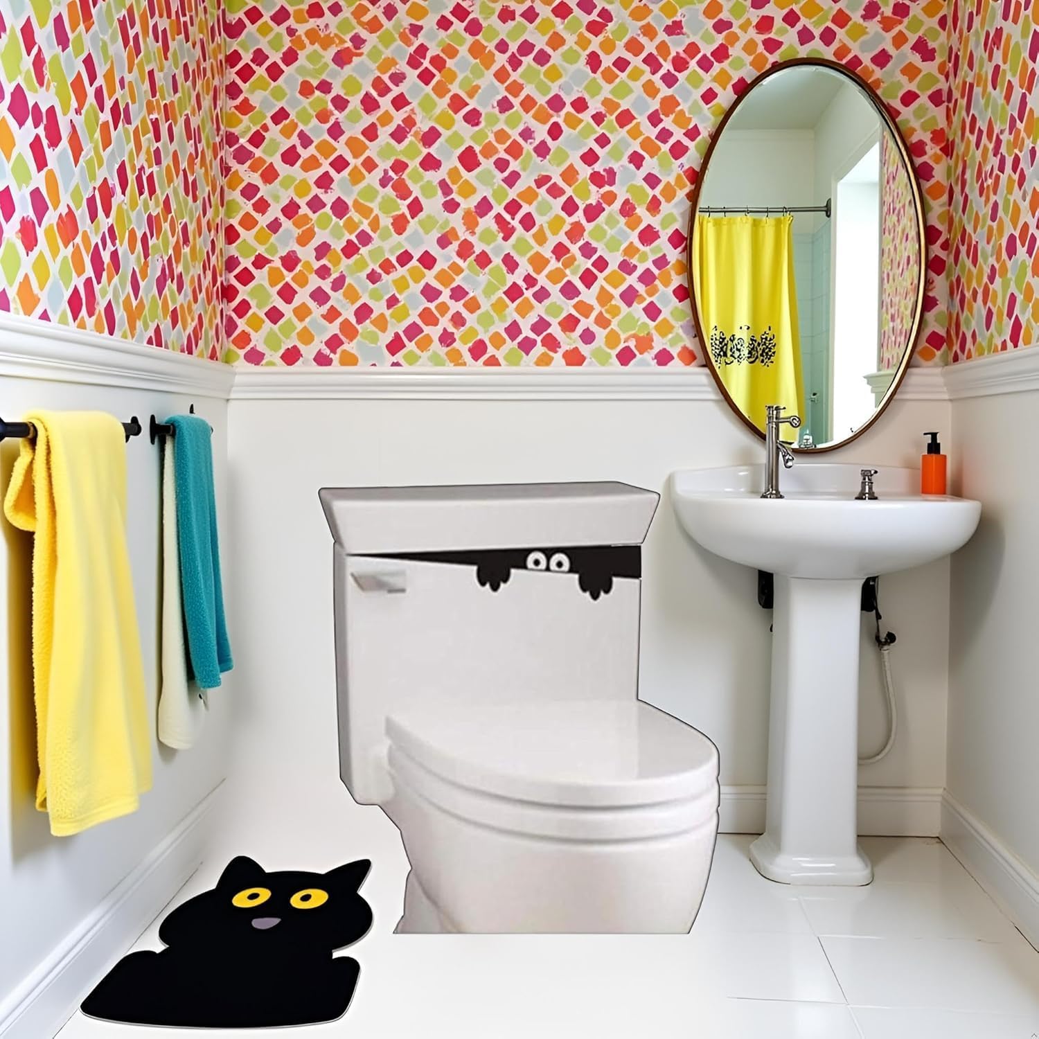 Black 3D Monster Design Toilet Lid Decal, Removable Funny Bathroom Wall Sticker, Bathroom Stickers for Wall, Stickers, Toilet Accessories