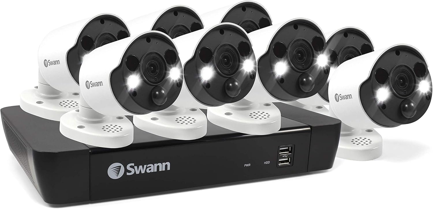 Exclusive Discount 50% Price Swann Home Security Camera System, 8 Cameras 8 Channels POE NVR 4K Ultra HD Video Surveillance, Two-Way Audio Indoor/Outdoor Wired CCTV, Motion Sensor Lights, Alexa + Google, 2TB HD, SWNVK-886808FB