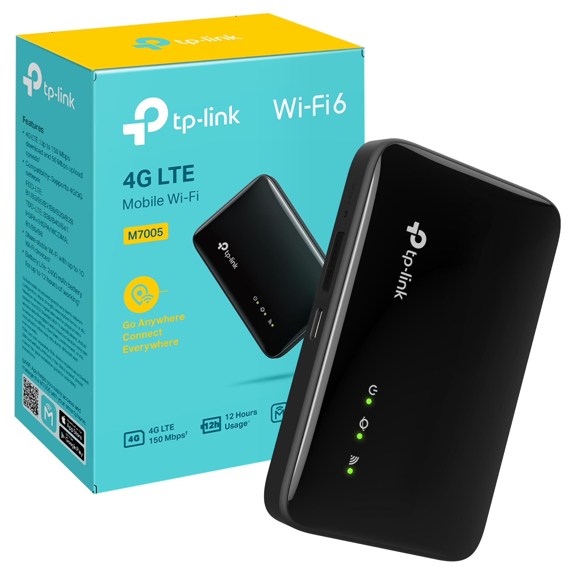 TP-Link M7005 – Portable WiFi Router 4G LTE WiFi 6 AX287, Hotspot with SIM, up to 150 Mbps, 2400 mAh 12h Battery, Connect 10 Devices, App tpMiFi