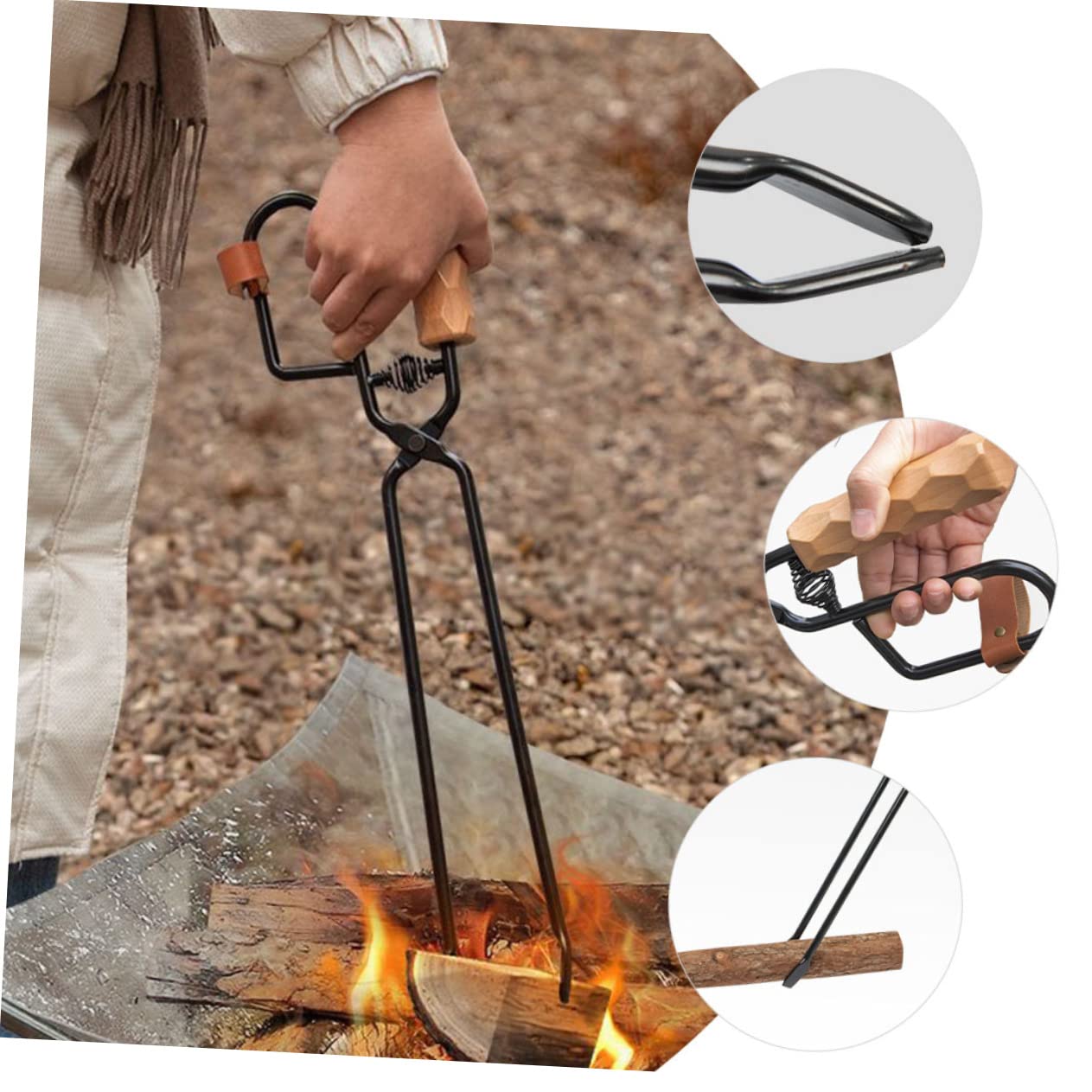 BESTonZON Camping Charcoal Tongs Heavy Duty Bbq Fire Clip with Handle for Outdoor Barbecues Fire Pits and Parties Durable Firewood Grabber Tool