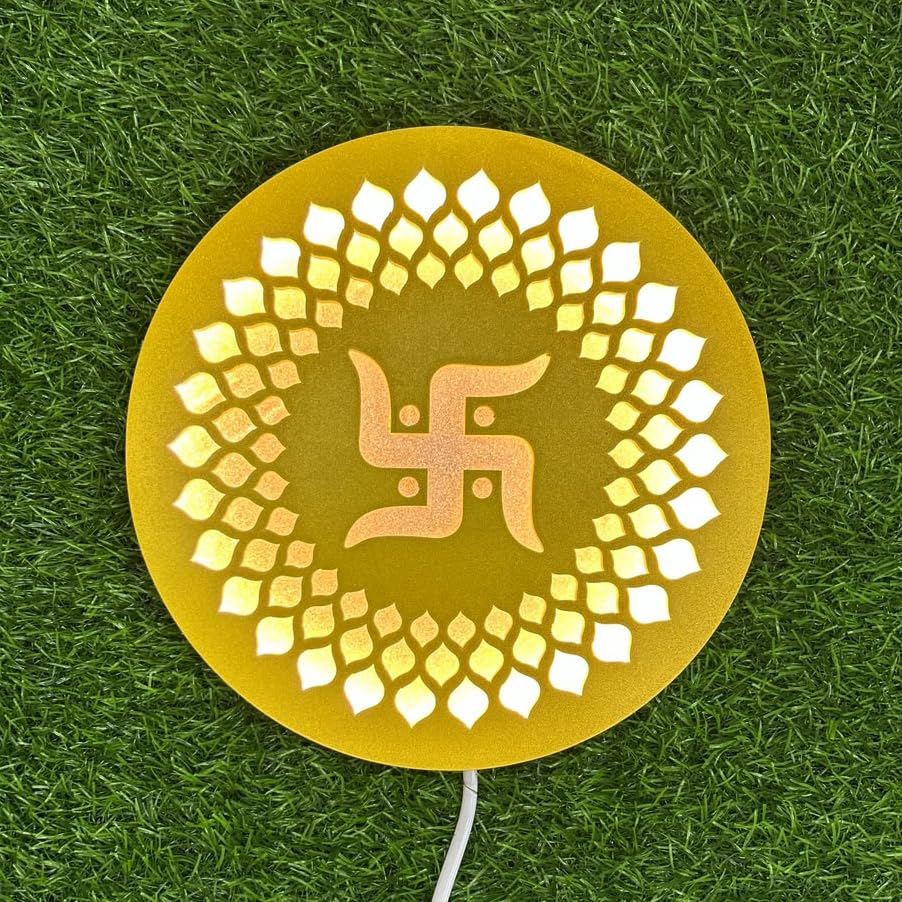 Image of Swastik LED Backlit Pooja Room Decor | Moon Wall Lights for Home Decoration | Wall Lamps for Bedroom & Living Room | No Adapter Required