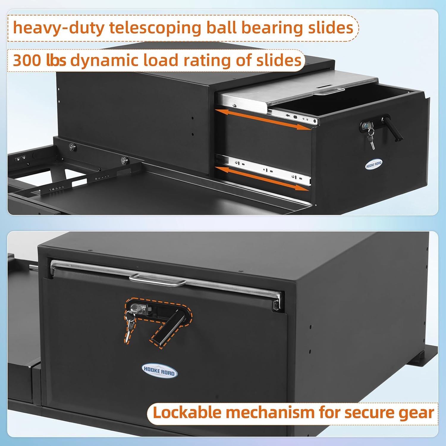 Hooke Road JK JL Bronco Trunk Storage Drawer & Fridge Slide Mount for 2007-2026 Jeep Wrangler JK JL 4-Door & 2021-2026 Ford Bronco 4-Door, Security Lock Toolbox Overland Camping Cargo Organizer