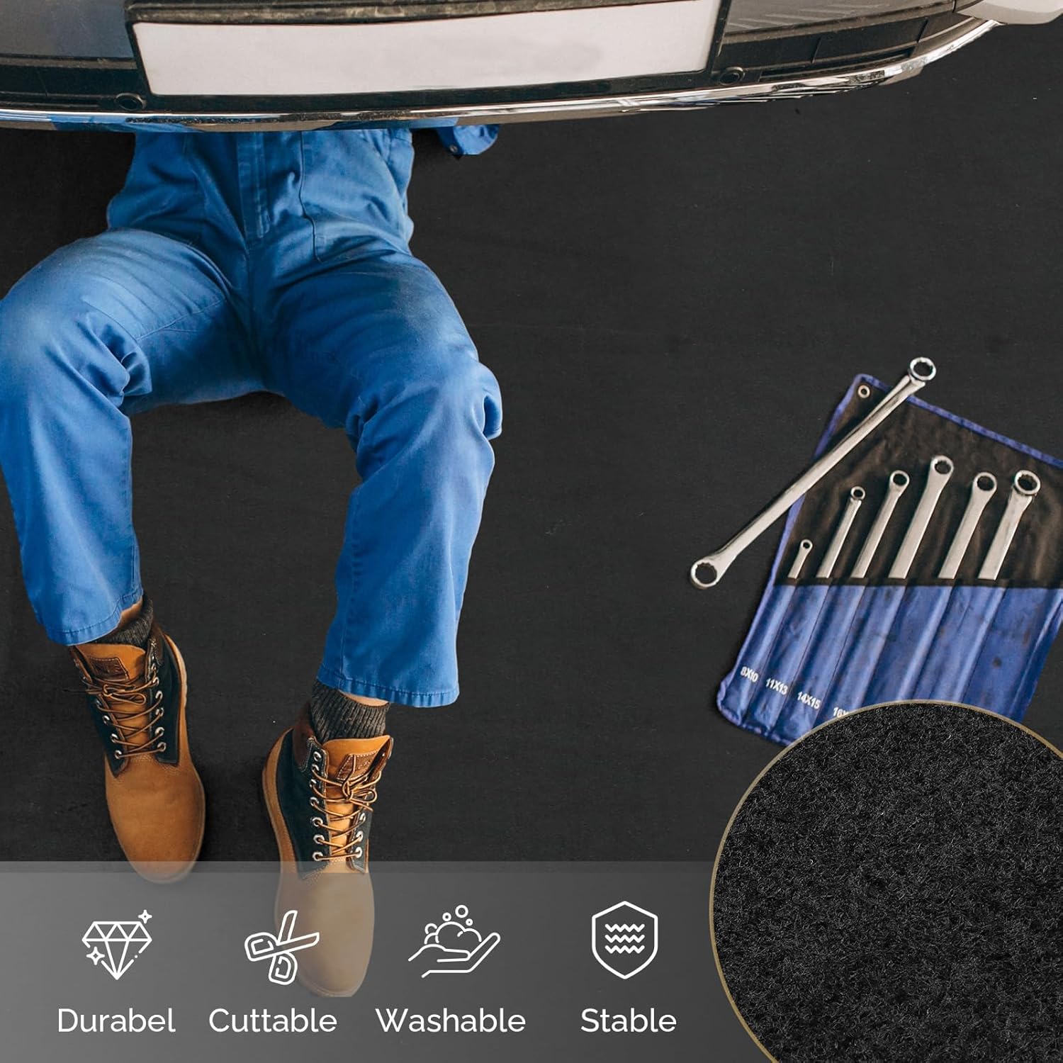 TUFFIOM 22' x 8' Oil Spill Mat with Tape, Garage Floor Oil Absorbent Drip Change Mat for Under Car, Garage Parking Waterproof for Driveway,Reusable,Washable
