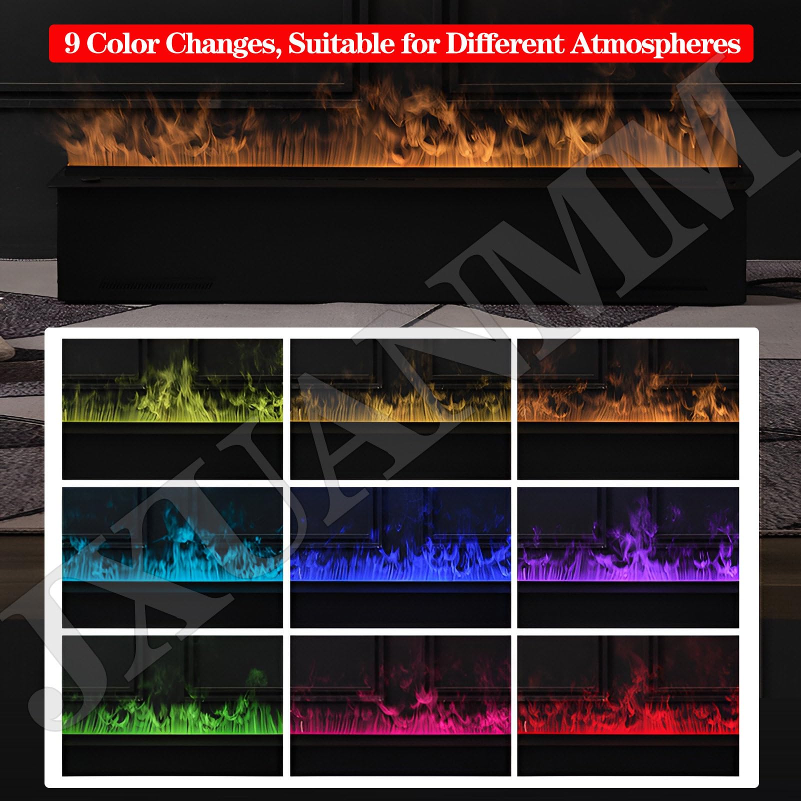 Cheminée à Vapeur d'eau 19,7/31,5/39,4/47,2/59 Pouces, Flamme atomisée 3D à intensité Variable, cheminée électrique encastrée à Vapeur avec télécommande 9Colors-120cm/47.2in