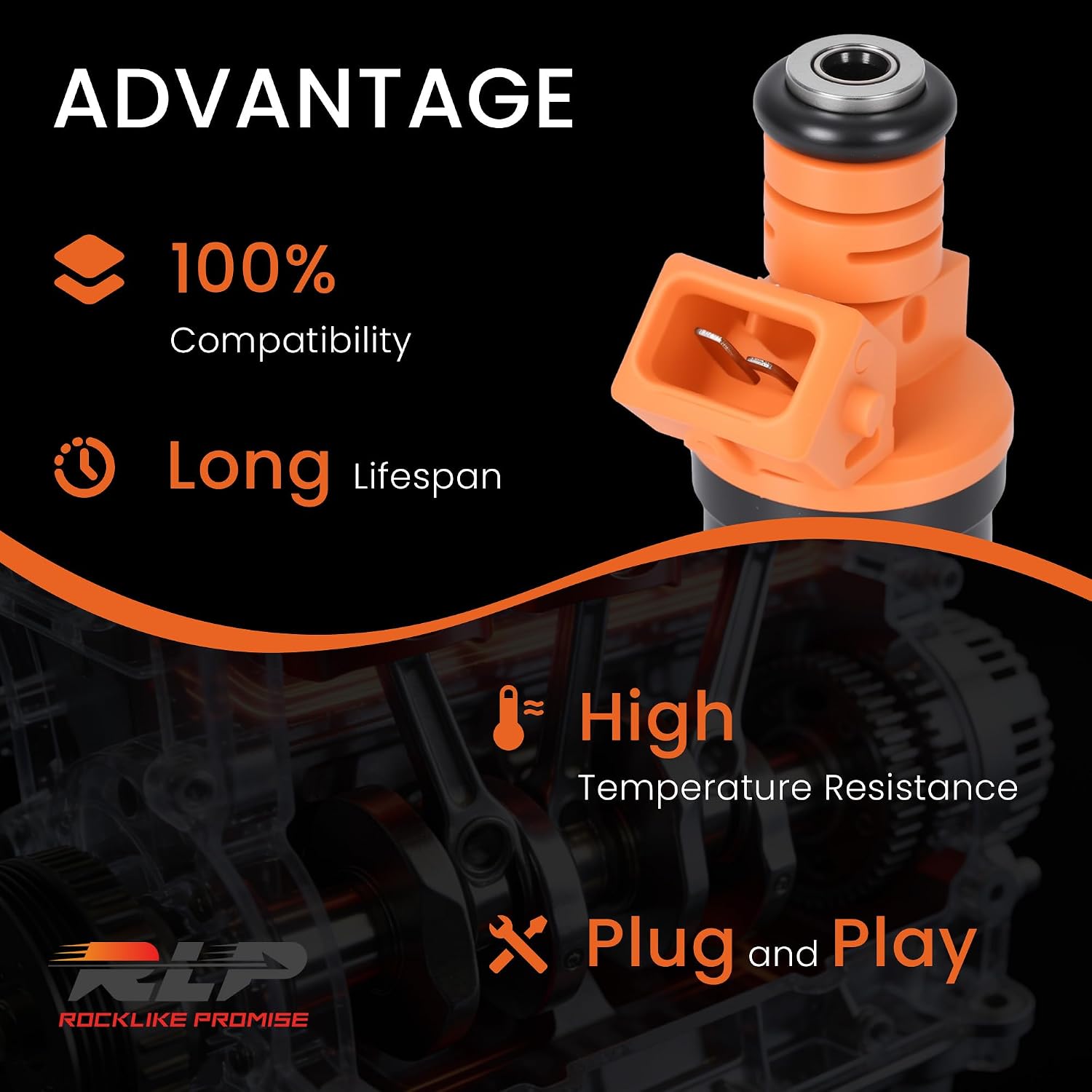 RLP Set of 8 Fuel Injectors Compatible with Ford Lincoln Mercury 4.6L 5.0L 5.4L 5.8L Vehicles - F150, F250, F350, E150, E250, E350, E450, Mustang - 4 Holes Replaces# 0280150943 0280150939 0280150909