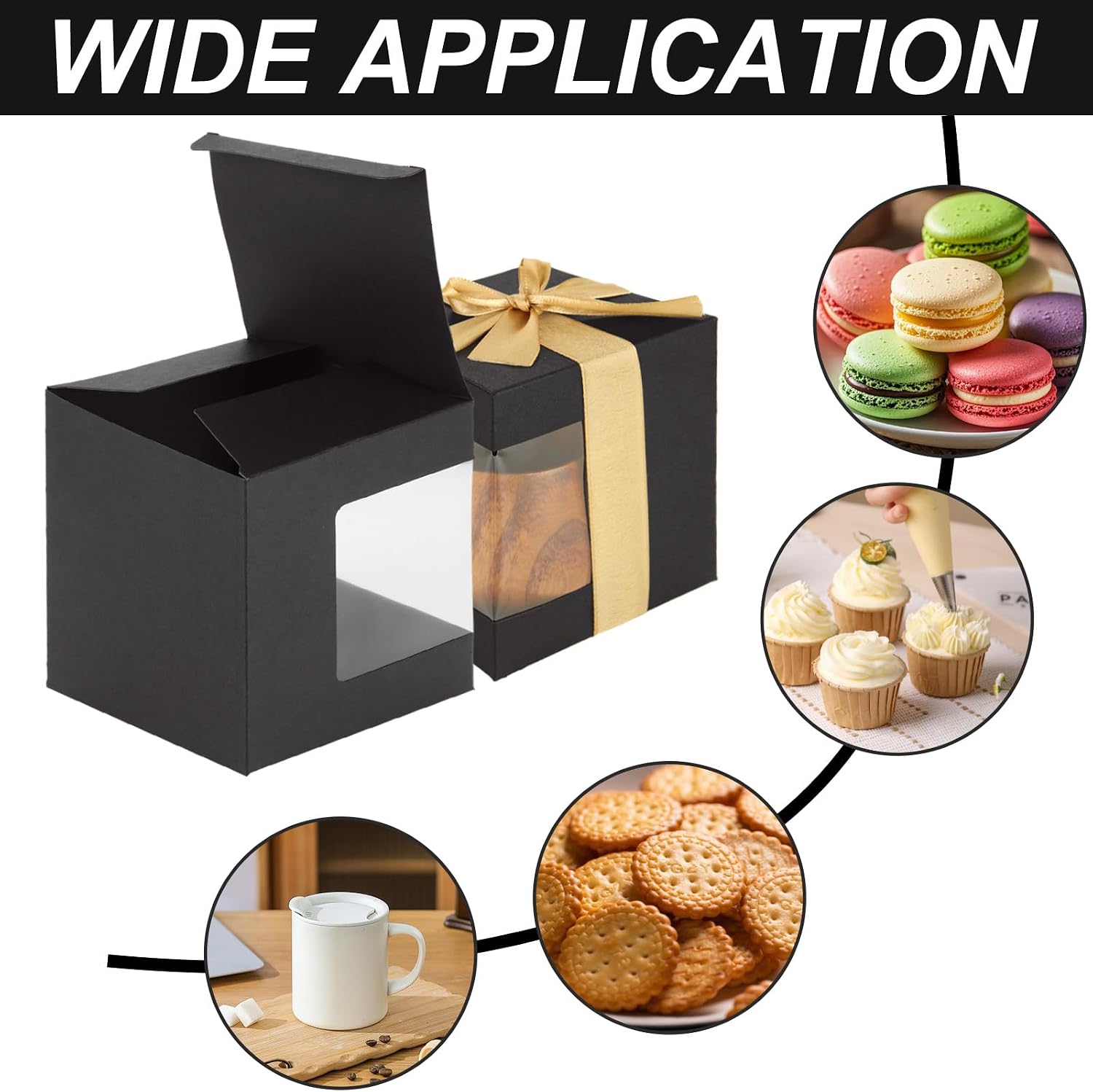 ABuff 50 Pack Mug Boxes for Gifts, Coffee Mugs Gift Box for Sublimation Mugs, Packaging 11oz, 12oz, 15oz Mug Storage Box With Clear View Window, small gift boxes for Candles, Crafting, Treat, Black