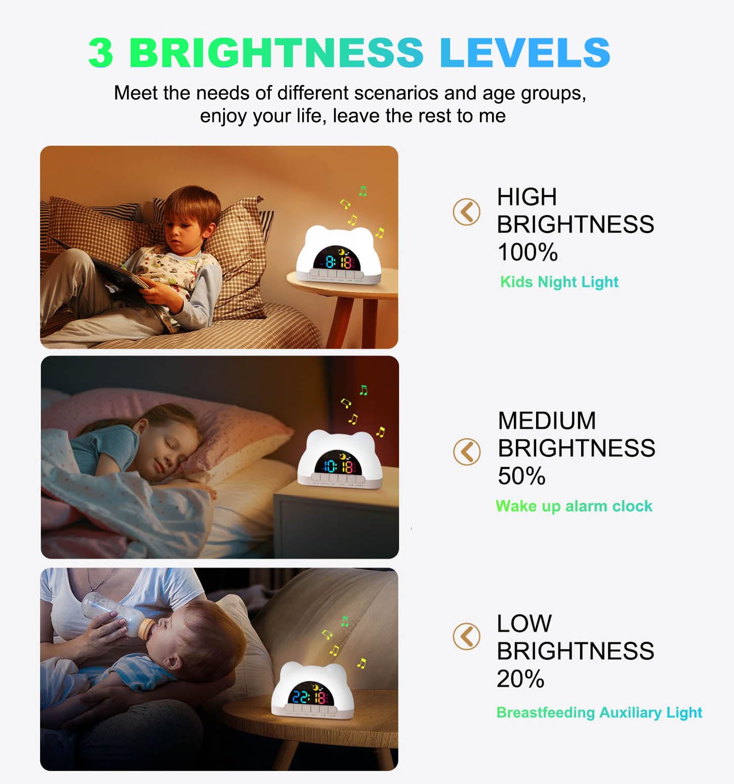 Azyh Sveglia per Bambini, Sveglia Digitale con Luce Notturna a 11 RGB Colori, Regali per Ragazzi e Ragazze, Macchina del Suono del Sonno,Orologio per Comodino, Regalo, Snooze, 2 Allarmi, Cavo USB