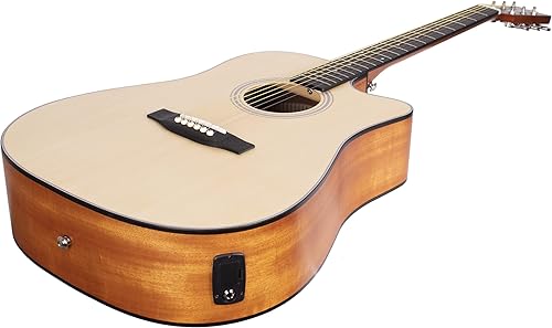 Miniatura 3 de Stretton - Guitarra acústica electroacústica Dreadnought Cutaway con una pastilla eléctrica Active EQ y afinador cromático integrado, incluye una