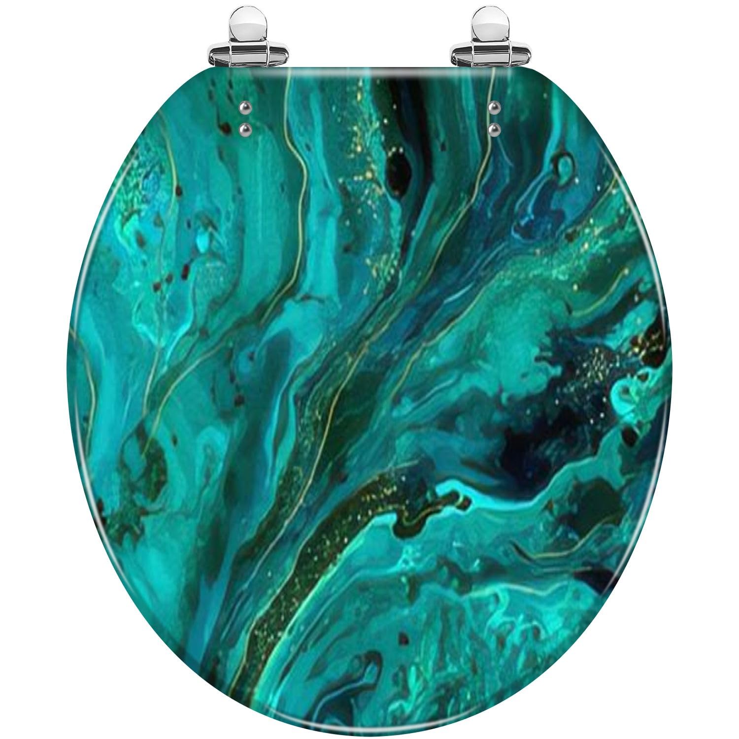 Round Toilet Seat Green marble gold abstract texture Abstract marbling natural luxury Resin Toilet Seat Quietly Slow Close with Quick-Release Hinges Toilet Seat with Cover Easy to Clean Install