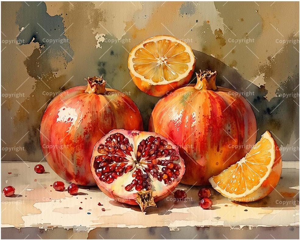 TAOPAOLAB Fruit Still Life Paint by Numbers Kit for Adults - DIY Pomegranates and Oranges Painting on Canvas 16x20In, Framed Acrylic Paint Set, Suitable for Beginners, Art for Home Decoration/Gifts