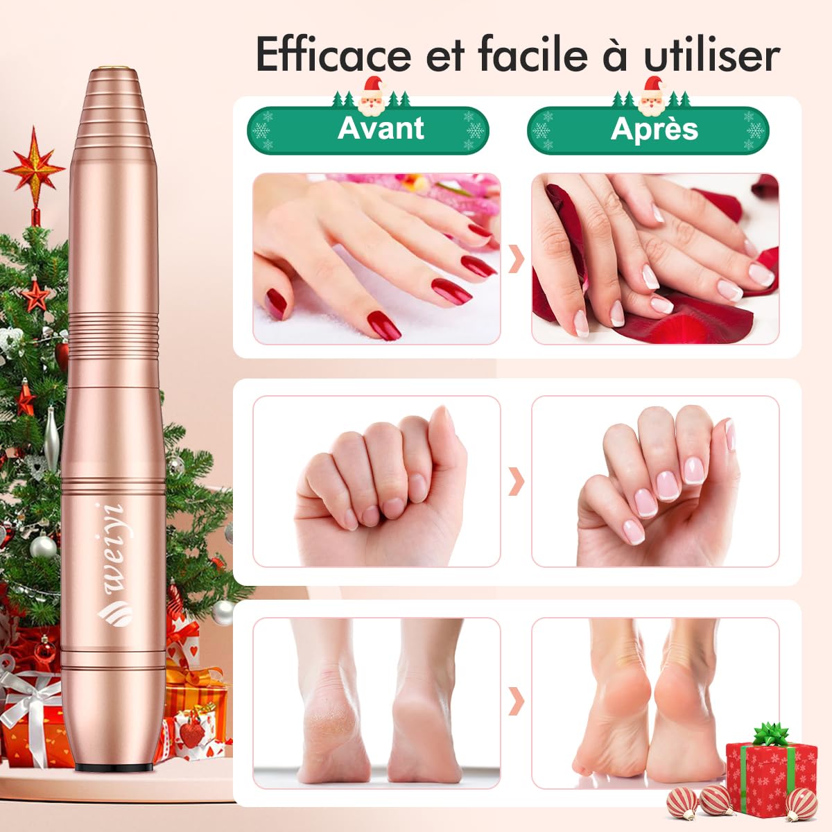 Before and after results of using the electric nail file