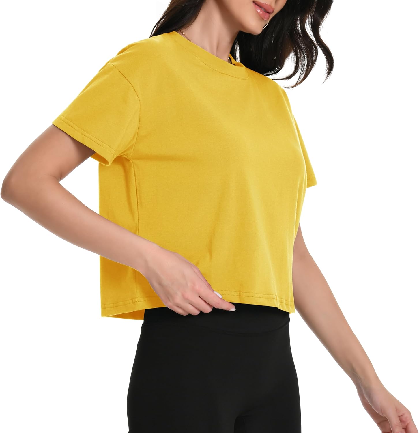 Workout Crop Tops Oversized Tshirts for Women Drop Shoulder Cotton Short Sleeve Tees Boxy Yoga Shirts 2026 - Image 2