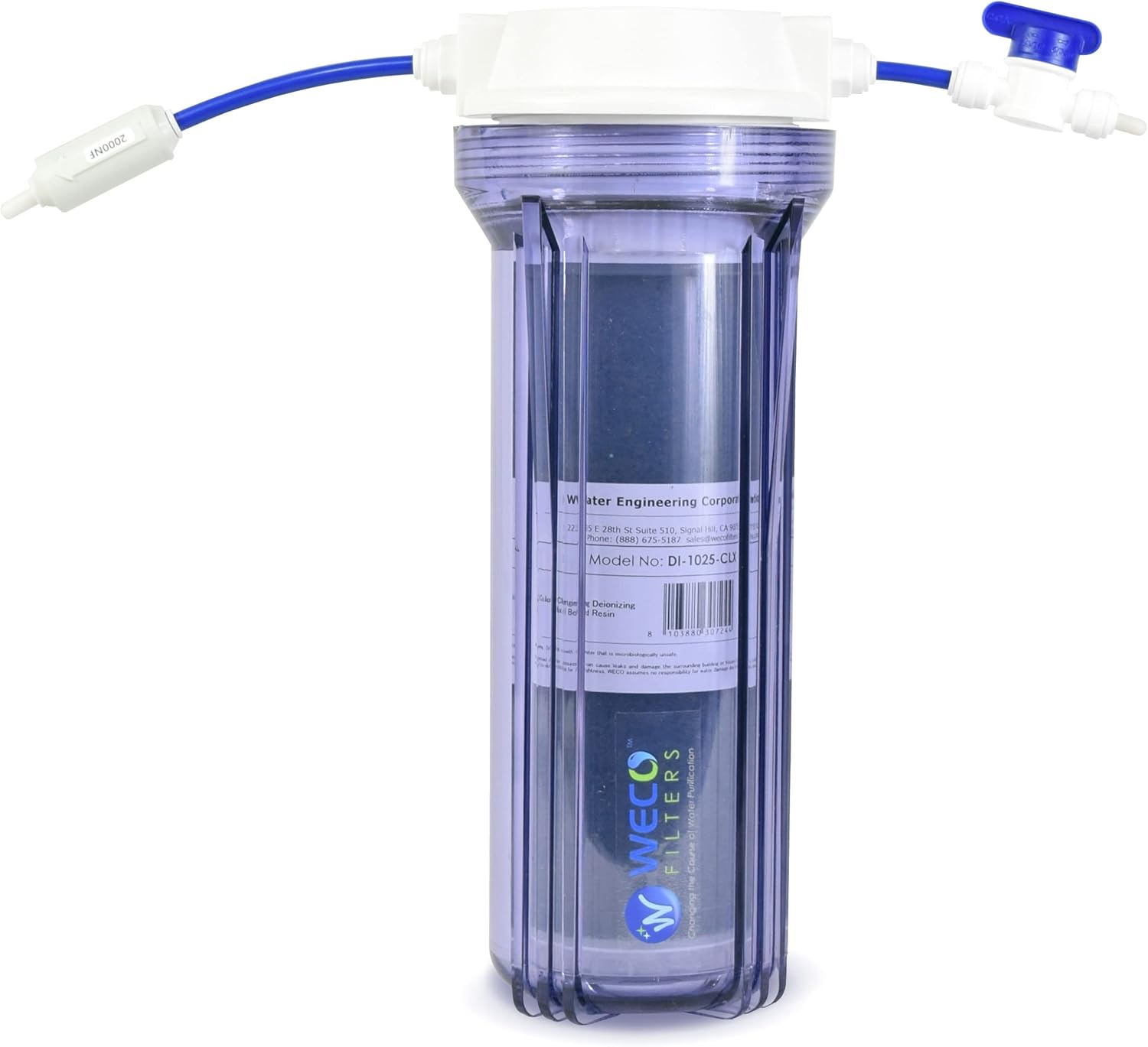 WECO PDI-1025 Color Changing Deionizing Mixed Resin - Replacement Refill Cartridge - TDS Filtration for Aquariums with Economy Housing Kit - 2-1/2" x 10"