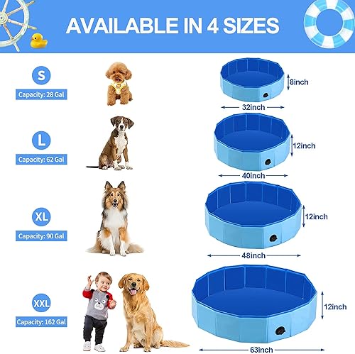 Miniatura 9 de Reliancer Piscina plegable para perros, piscina plegable grande de 63 pulgadas para mascotas, bañera plegable para gatos, piscina portátil de PVC