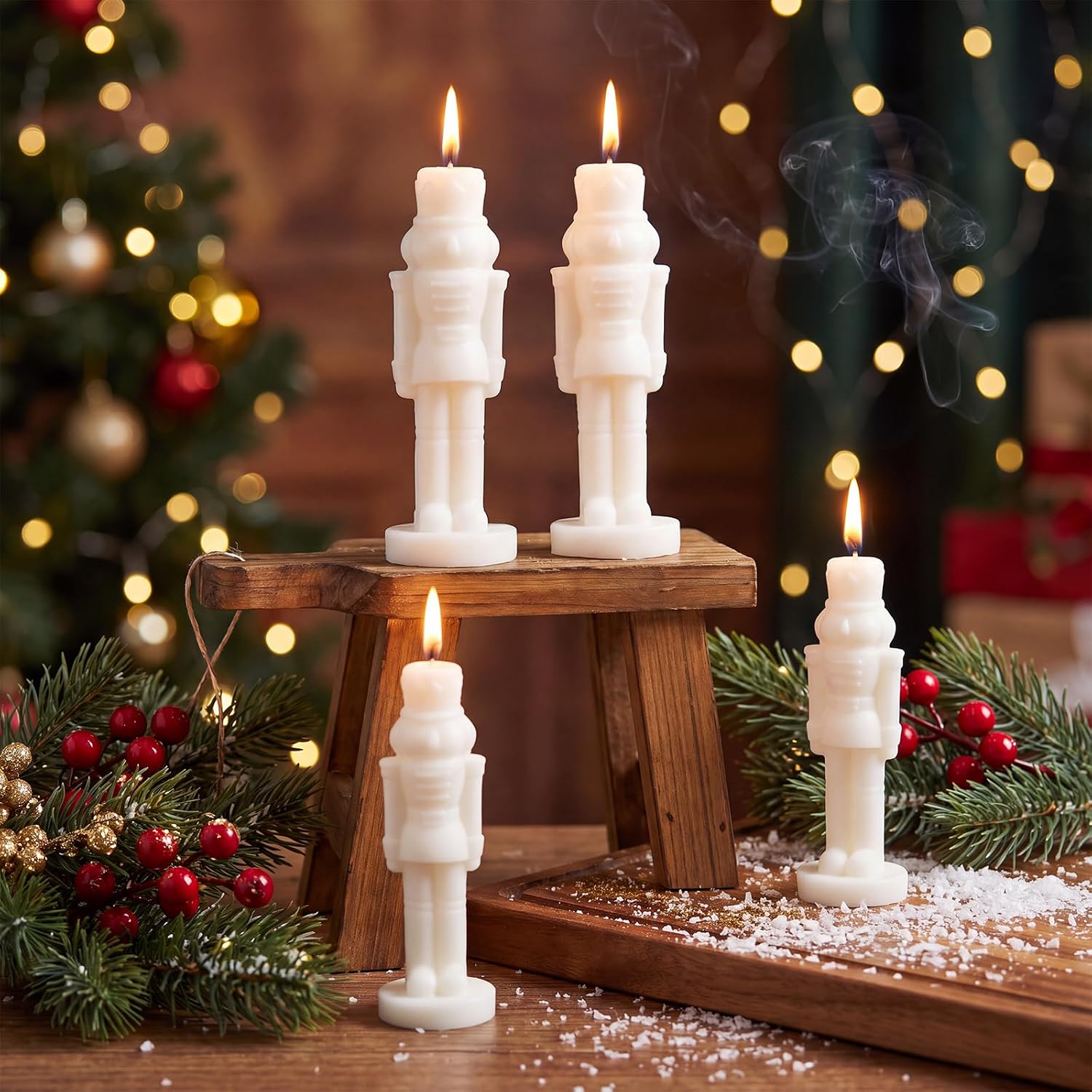 Conelist 4 Pcs Christmas Nutcracker Candles Soy Wax Pillar Candle Xmas Gift