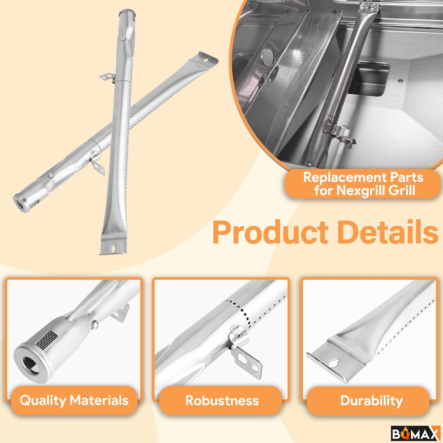 Grill Replacement Parts for Nexgrill 2 Burner 720-0864RA Nexgrill 720-0864R, Grill Grate, Grill Burner and Heat Plates for Nexgrill Replacement Parts 2 Burner, Grill Parts Kit for Nexgrill 720-0864R