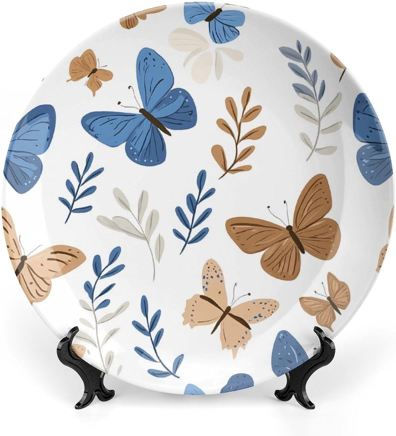 Butterflies Bone China Decorative Plate with Stand Home Dessert Plates Gift for Men Women 6inch