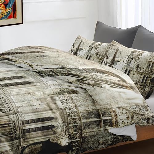 Miniatura 7 de Juego de edredón tamaño King, juego de ropa de cama suave de torre retro vintage de París para niños y adultos, juego de edredón gótico francés