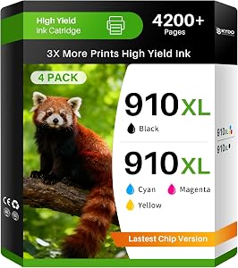 [Latest CHIP] 910XL Ink Cartridge Combo Pack, 8010 Ink Compatible Replacement for HP 910XL 910 XL Black and Color Use with OfficeJet Pro 8020 8022 8025 8030 8035 Printer