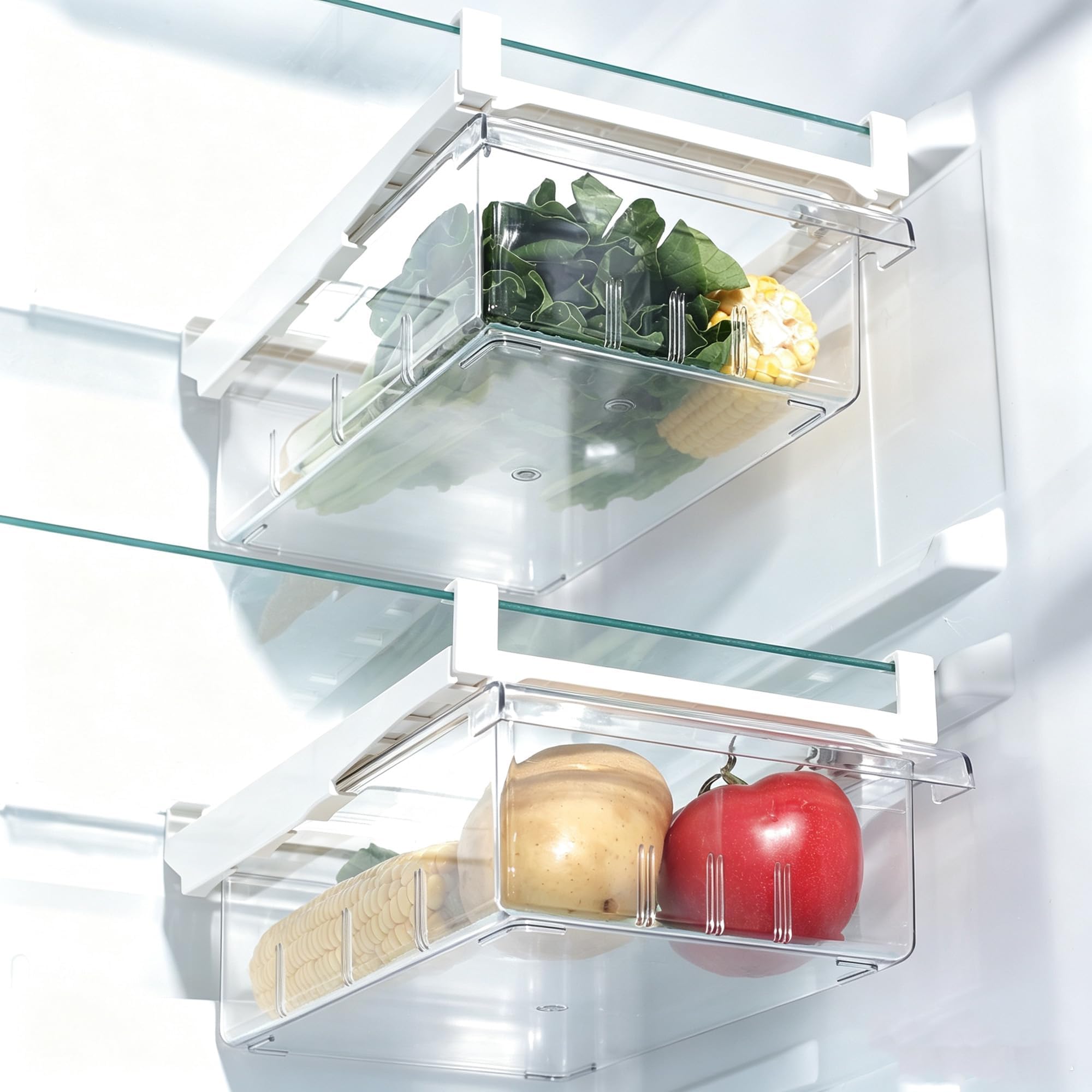2Pcs Refrigerator Organizer Bins Refrigerator Drawer Fridge Organizers | 2Packs Refrigerator Organizer Fridge Egg Drawer, Pull-out Fridge Storage Box Refrigerator Egg Drawer