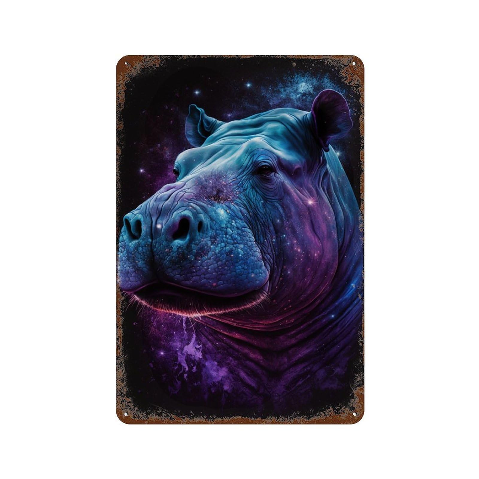 Garage Style Cosmic Hippo Portrait-8 Distressed Metal Wall Sign 11.8"x7.9", Retro Wall Decor for Bar And Workshop