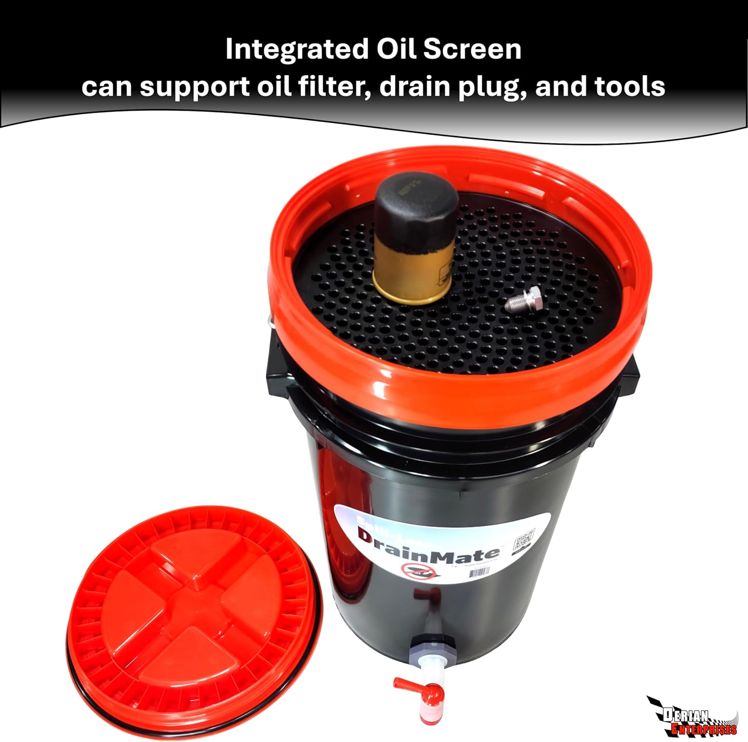 Spill-Less DrainMate™ 24 Quart Oil Drain Container, Sealed Lid for Easy Transport, Spigot for Precise Fluid Transfer, Made in USA