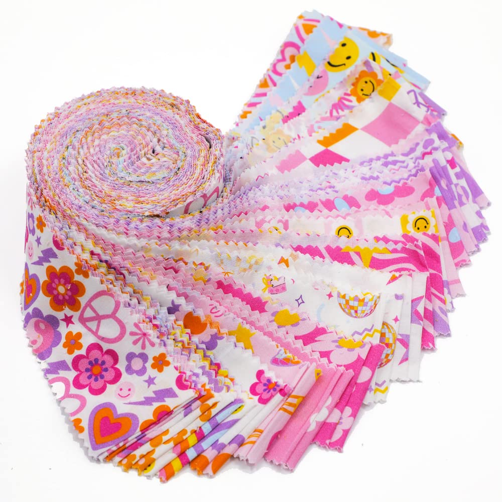 CraftsFabrics 2.5'' x 44'' 20pcs Pre-Cut Kona Quality Pink Floral Series Jelly Rolls Strips Fabric, 100% Cotton, Ideal for Quilting, Scrapbooking, Sewing, Crafts, Patchwork (CF20PJR)
