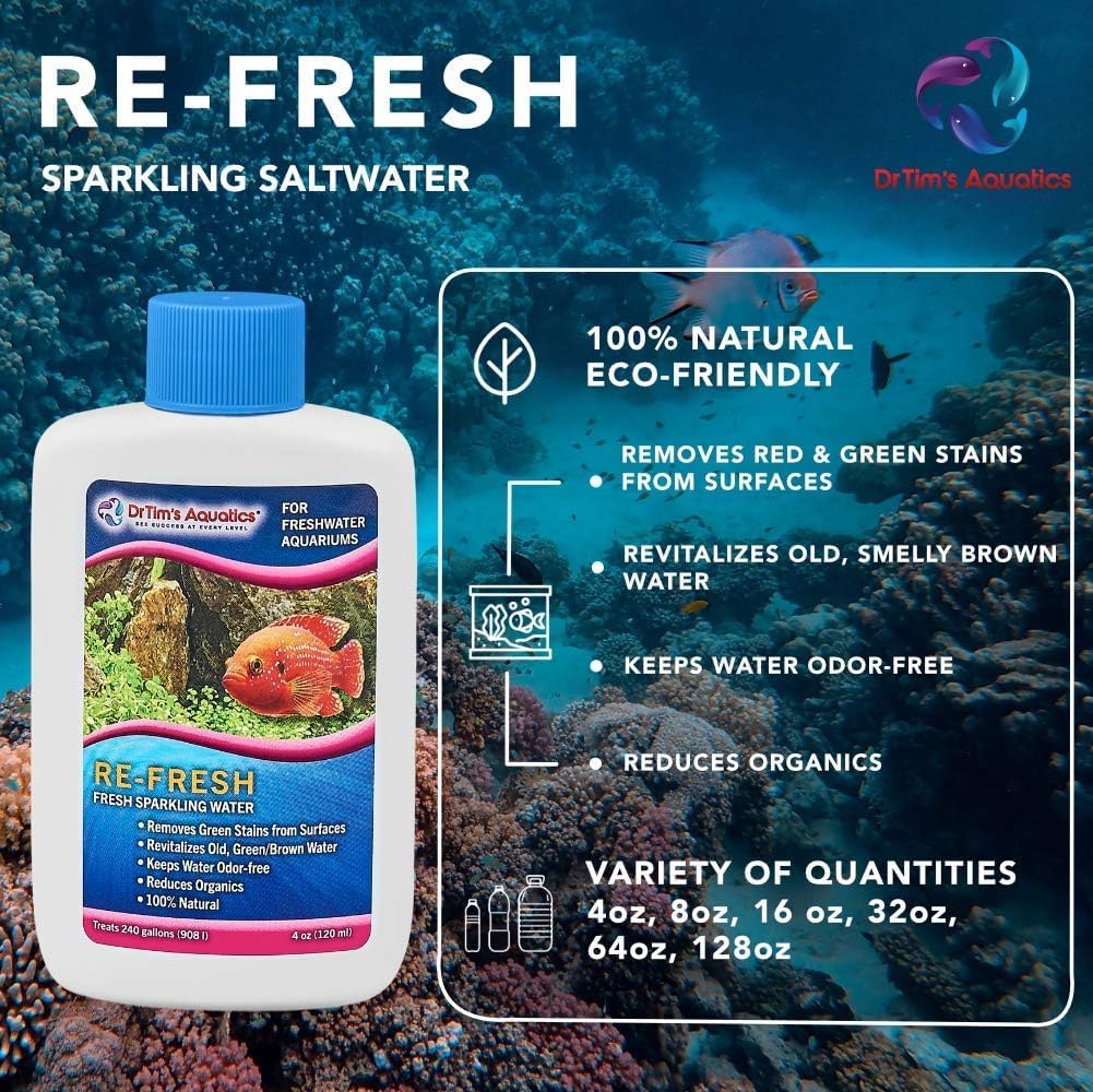 DrTim's Aquatics Freshwater RE-Fresh for Natural Fresh Sparkling Water – For Fish Tanks, Aquariums – Reduces Organics, Preserves Clean Waters, Odor Free – Eco-Friendly, 100% Natural – 1920 Gallons (054)