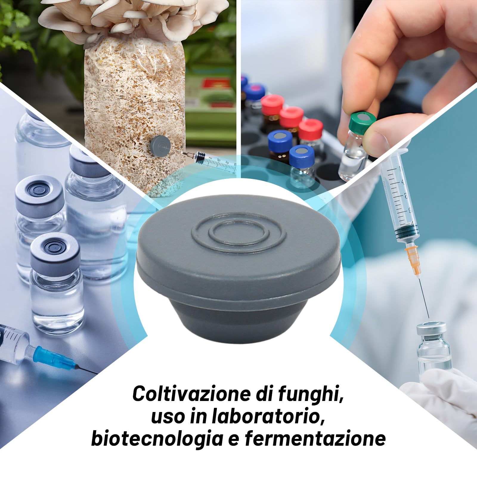 Tappi in gomma per fiale da 20 mm (100 unità), porte iniezione autocicatrizzanti per funghi, fiale di vetro e barattoli di coltura, possono essere sterilizzati a vapore e riutilizzati