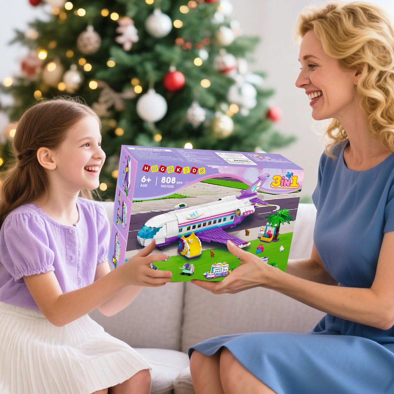 HOGOKIDS 3 in 1 Friends Aereo Giocattolo da Costruire - 808pcs Set di Costruzioni per Aereo/Barca/Camper con 6 Mini Animali Carini, Scivolo e Adesivi, Regali per Bambini Ragazzi Ragazze