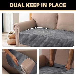 PrinceDeco Waterproof Blanket Couch Cover for Dogs Washable Grey Pet Couch Covers for Sofa Thick Dog Bed Cover Non-Slip Slipcover Furniture Protector Couch Seat Covers, 47"x68"