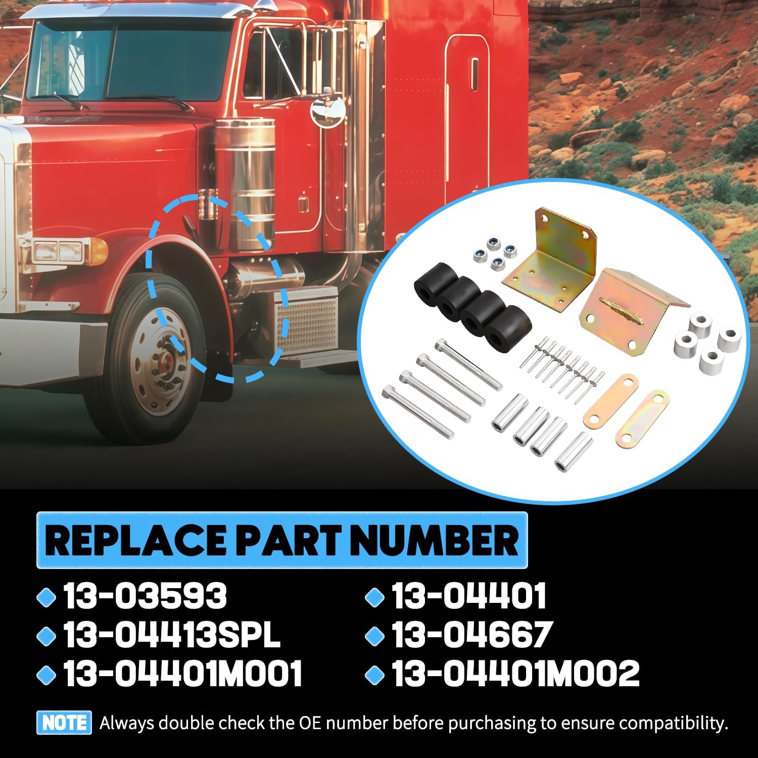 13-04401 Lower Roller Bracket Bundle With Rollers and Hardware Fit For Peterbilt 379 Driver & Passenger Hood Roller Bracket Replaces 13-04401M001 13-04401M002 13-03593 13-04413SPL 13-04467,Both Sides