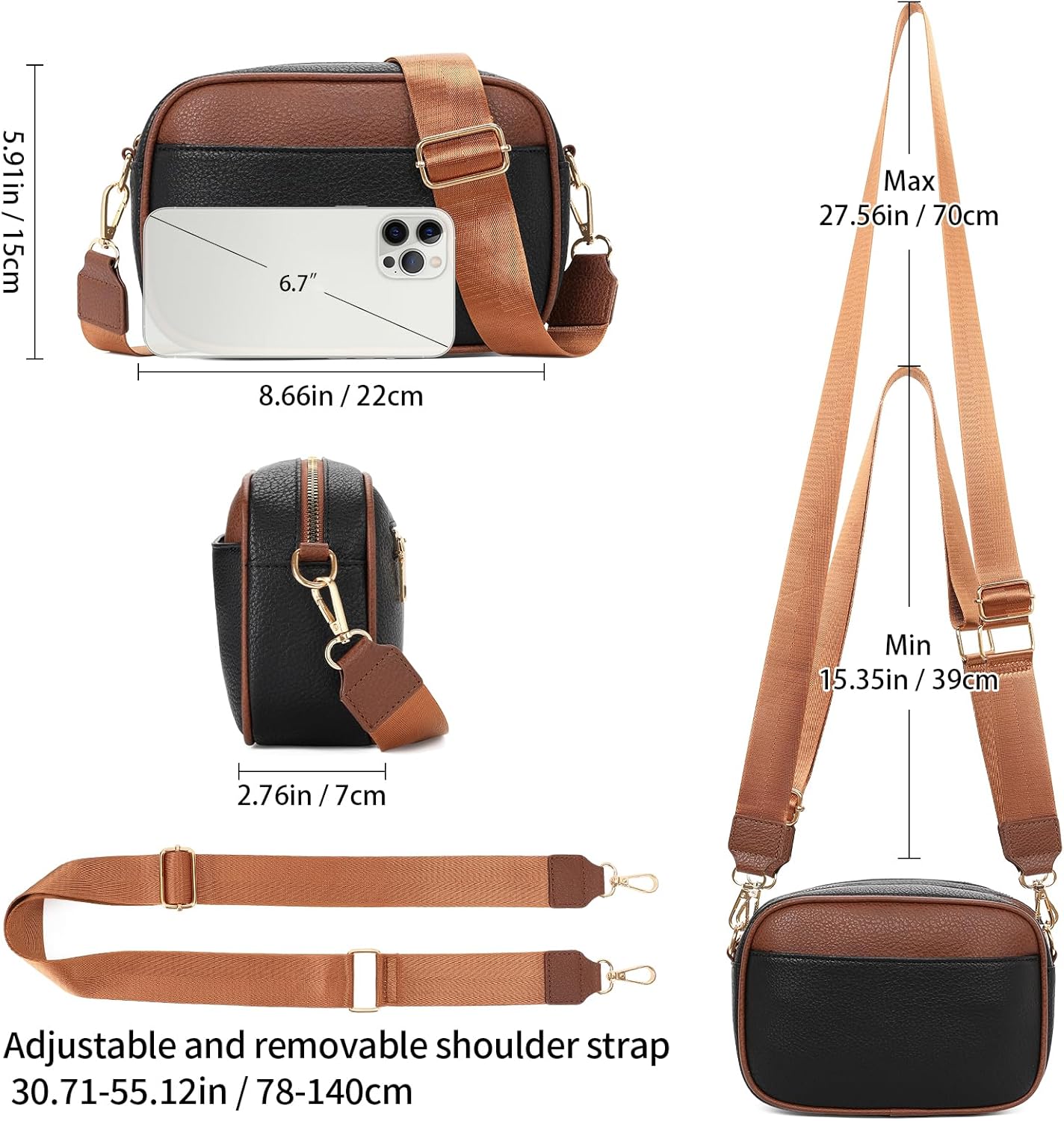 GAEKEAO Small Crossbody Bags for Women Vegan Leather Wide Strap Trendy Design Camera Bag Purse Shoulder Handbag Travel - Image 6