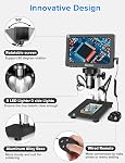 Microscope numérique 7'' 1200X, 12MP 1080P Microscope photo/vidéo pour adultes pièces de soudure, support métallique, télécommande par fil,10 LED Remplir les lumières,PC Affichage,Windows/Mac - noir