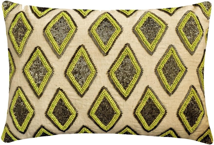 The HomeCentric Cushion Cover Sofa, Decorative Yellow Pack of 2, 26x26 inch (65x65 cm) Cushion Covers, Linen Beaded Throw Pillows for Couch, Geometric Modern Style Easter - Yellow Jubilee