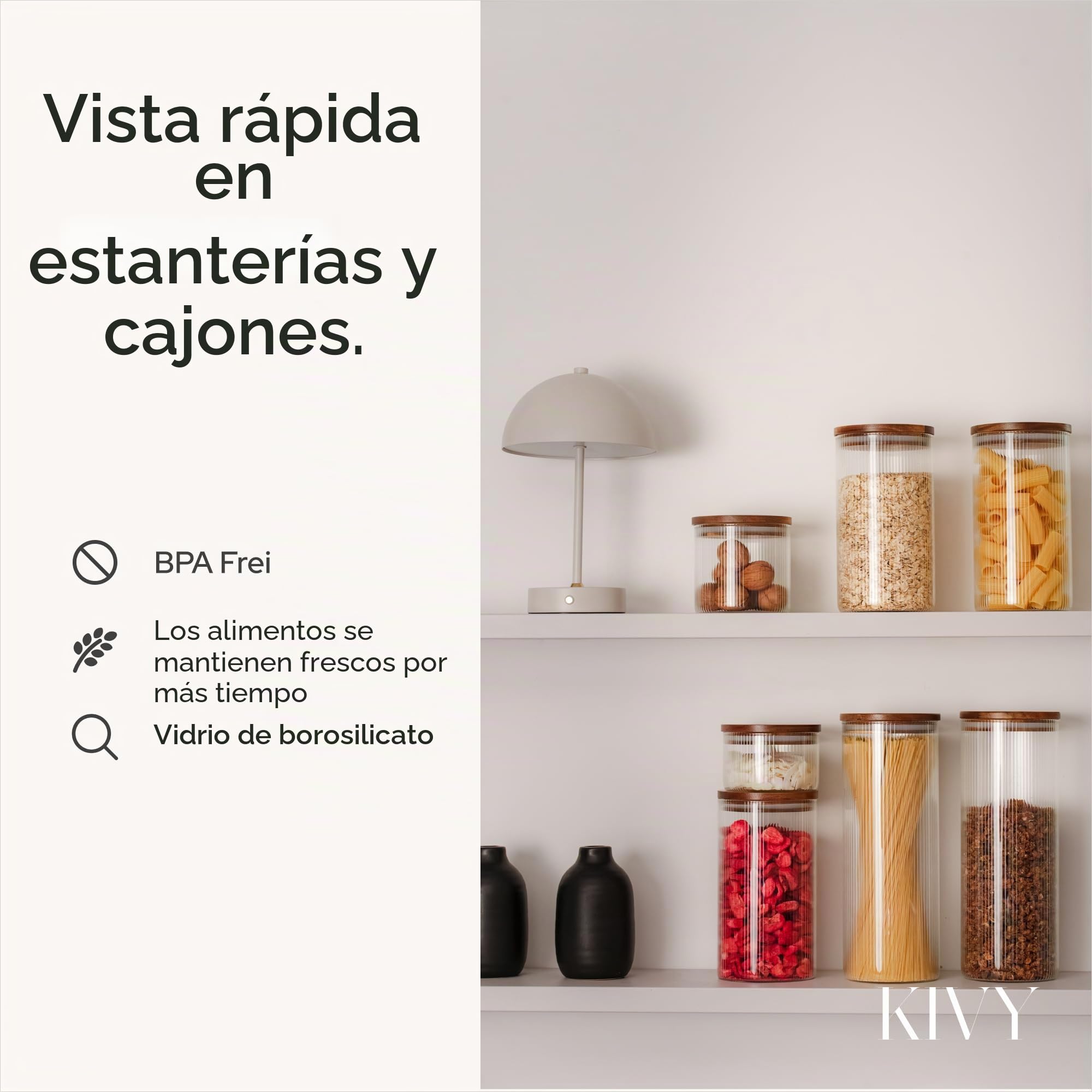KIVY Riffel - Tarros de cristal con tapa herméticos (4 x 1200 ml)