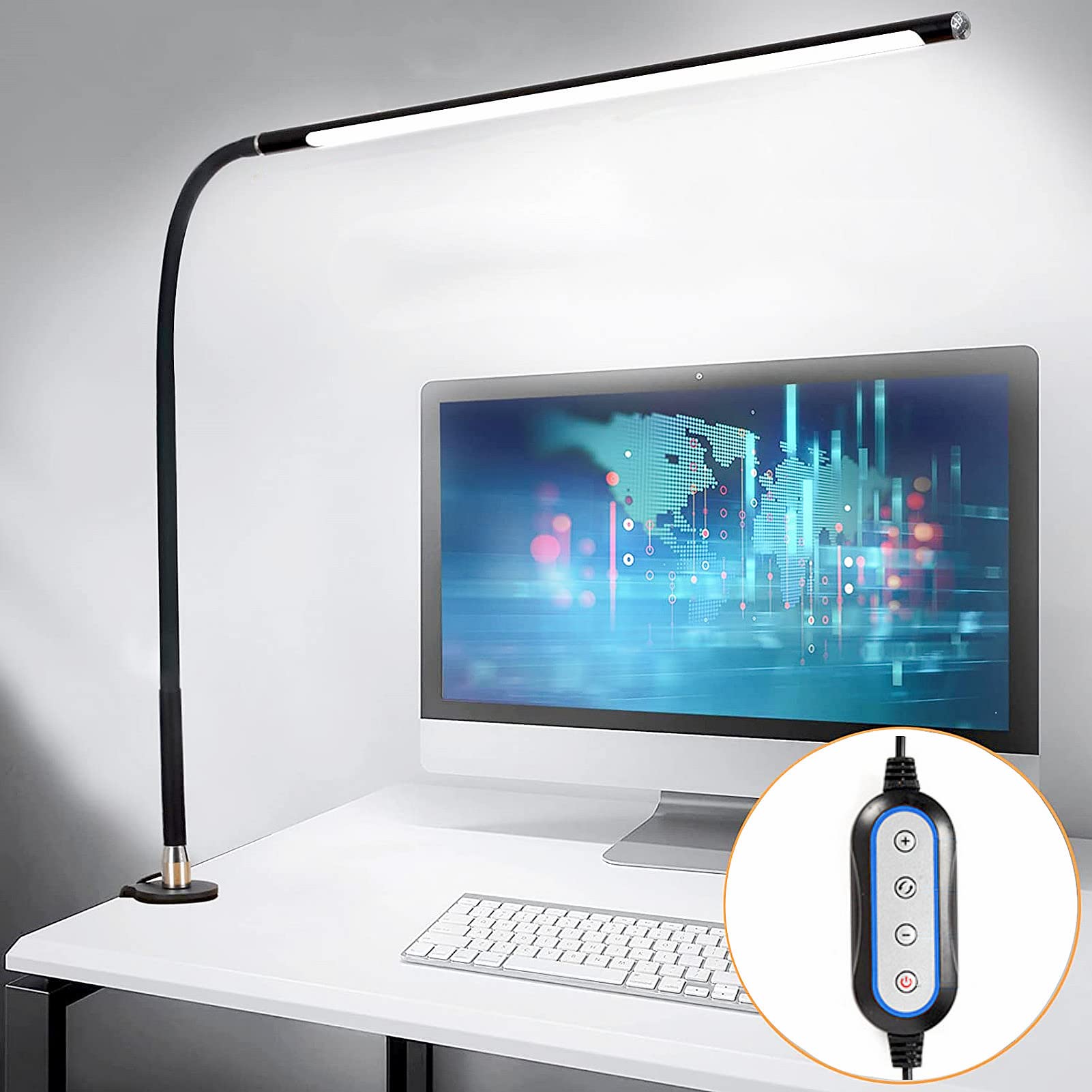 lishumei Desk Lamp, 3 Modes 10 Brightness 360° Rotation Eye-Caring Reading Light,10W Long Flexible Gooseneck, Architect Task Lamp, USB Clamp Light for Home Office Manicure Reading