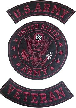 US Army Veterran Large 30cm 3 pcs Iron on sew on Embroidered Patches Set Maroon