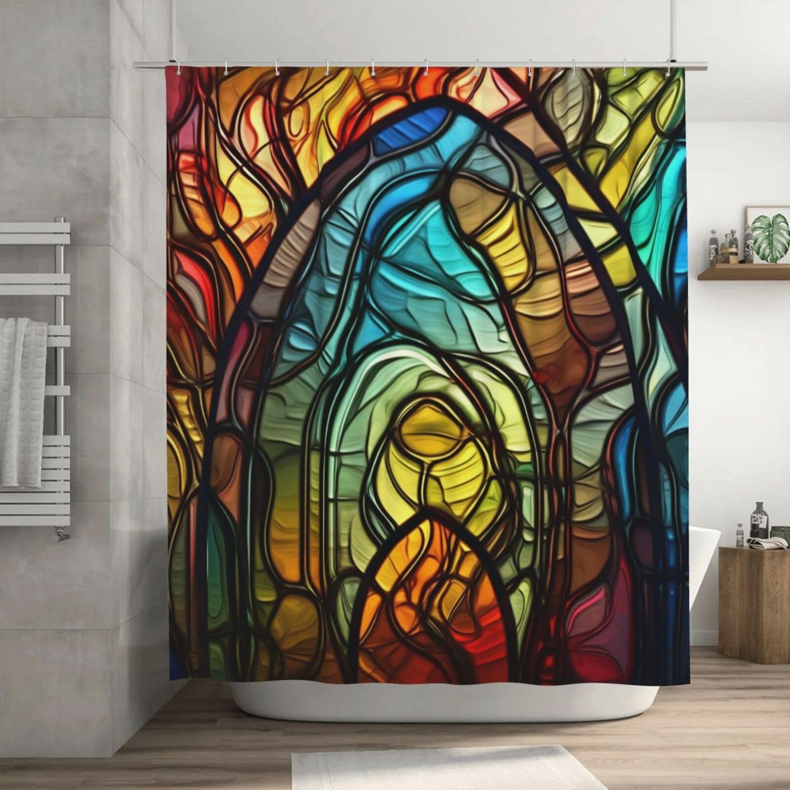 Rideau de douche imperméable vitrail 182x182 cm avec 12 crochets pour moderniser votre salle de bain