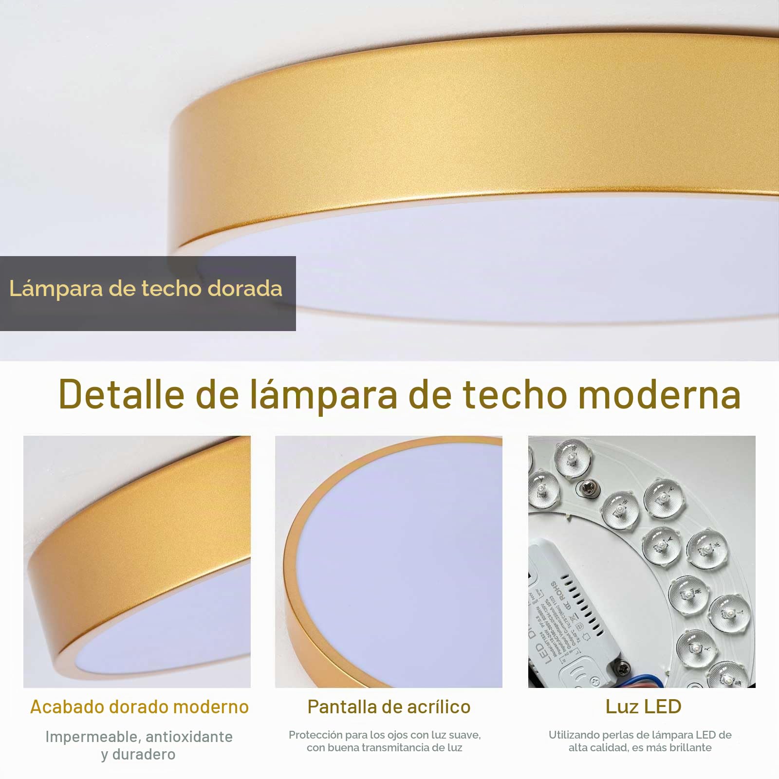 Oro Plafon LED Techo,Ø40Cm Metal 30W Lampara Techo Control De Luz Ajustable Cocina Lampara Circular Lamparas De Techo Salon Para Habitacion Dormitorio Comedor